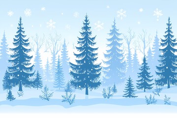 Obraz premium Peaceful Winter Forest with Snowflakes and Blue Trees
