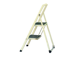 Used, dirty white folding two step ladder. On isolated transparent background.