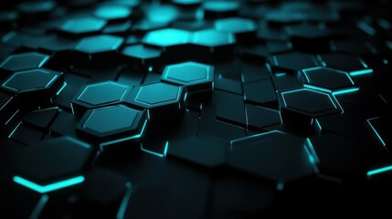 Fototapeta premium Abstract Hexagon Pattern: Teal and Black 3D Geometric Design