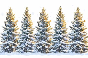 Fototapeta premium Snowy Winter Landscape with Evergreen Trees and Soft Snowfall