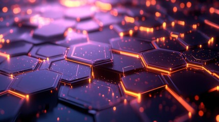 Fototapeta premium Abstract Hexagon Network: Glowing Cyberpunk Digital Structure