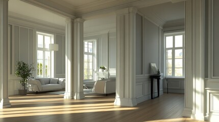 Obraz premium Spacious, modern interior with natural light and elegant design elements.