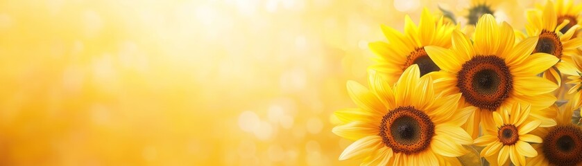 Obraz premium Sunflowers in full bloom, radiating vibrant yellow against the backdrop of a clear sunny day.