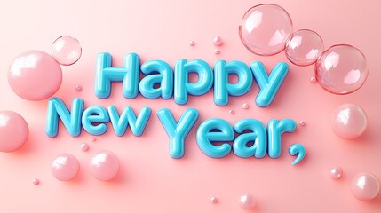 Happy New Year message with pastel pink bubbles
