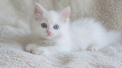 Adorable White Kitten With Striking Blue Eyes