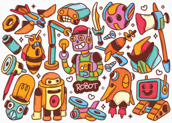 Cute Hand Drawn Robot Doodle Illustrations
