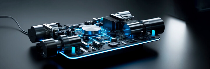 Futuristic research lab background, Advanced technology experiment, Robotics and electronics engineering laboratory