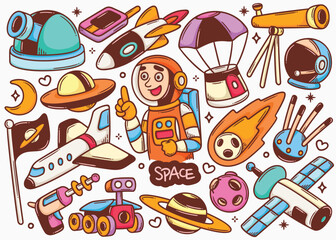 Adorable Hand Drawn Space Doodle Illustrations