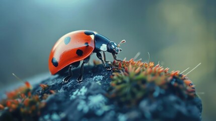 Obraz premium A ladybug on a rock.