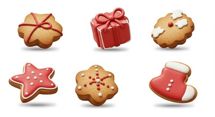 Colorful holiday-themed gingerbread cookies.