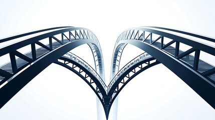 Two large bridges that are connected by a series of metal beams