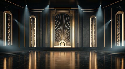 Fototapeta premium Opulent Art Deco Style Stage for Glamorous Events - Made with Generative AI