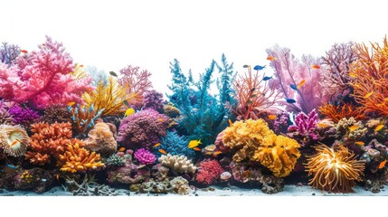 Vibrant coral reef with colorful fish and anemone. AI generative. .