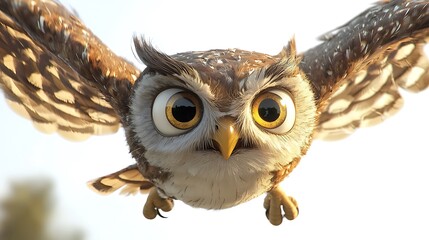 A cartoon owl with big eyes and a smile on its face