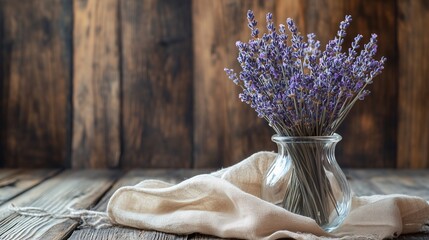 Dried Lavender in Glass Vase on Rustic Table