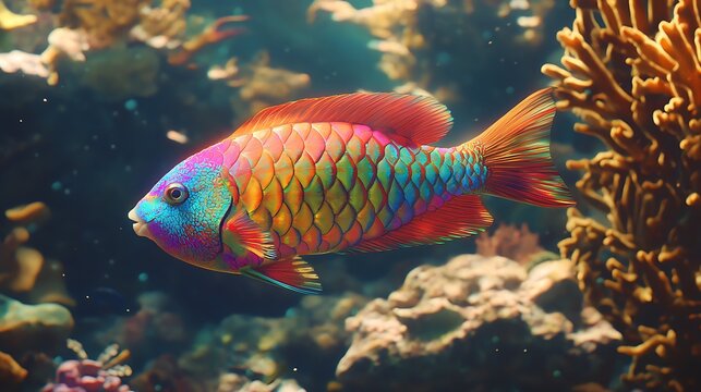 A colorful fish swimming in a tank