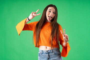 Young person expressing various emotions and body pains, pointing, using a cellphone, with colored...