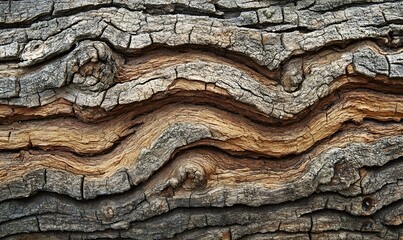 Close-up of textured tree bark with wavy patterns.