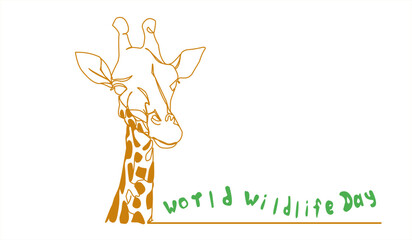 Continuous one line giraffe single line art design and world wildlife Day concept hand drawn minimalist style vector illustration