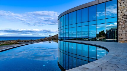 Obraz premium Modern Architecture, Ocean View, Blue Reflection - Minimalist Archi.