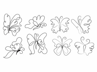 Hand draw collection of pretty butterflies design