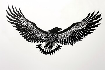 Obraz premium Intricate Black Eagle Soaring, Wings Spread Wide, Detailed Design