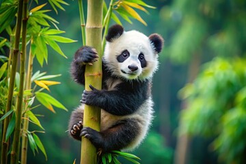 Obraz premium A Chengdu panda cub's playful tree climb delights.
