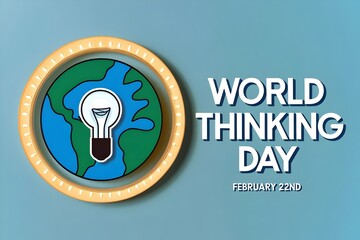 Celebrate World Thinking Day with a light blue design featuring a cartoon Earth and lightbulb illustration, symbolizing global ideas and creativity.