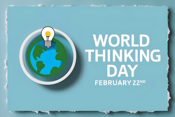 Celebrate World Thinking Day with a light blue design featuring a cartoon Earth and lightbulb illustration, symbolizing global ideas and creativity.