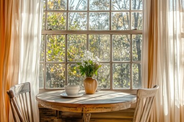 Tranquil Breakfast Scene with Sunlit Elegance by Generative Ai