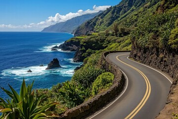 Coastal Cliffside Road with Ocean View by Generative Ai