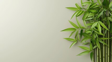 A serene image featuring vibrant green bamboo against a soft, neutral background, evoking tranquility and natural beauty.