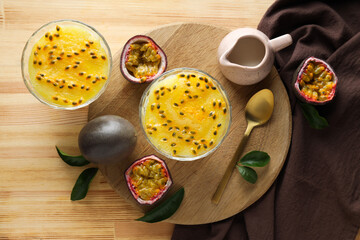 Passion fruit mousse, concept of tasty dessert