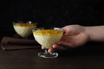 Passion fruit mousse, concept of tasty dessert