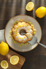 Tasty bake food concept - delicious lemon cake