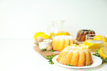 Tasty bake food concept - delicious lemon cake