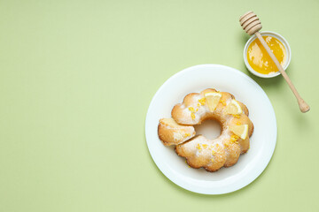 Tasty bake food concept - delicious lemon cake