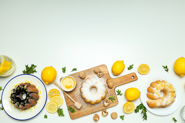 Tasty bake food concept - delicious lemon cake