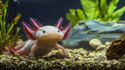 An Albino Axolotl in an Aquatic Environment