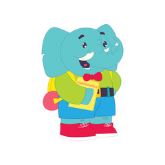 Adorable cartoon elephant with a backpack and books, ready for school. Education-themed illustration.