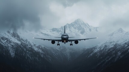 Airplane flying over snowcapped mountains aerial view landscape