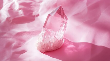 Close-up of a pink crystal on pink paper creating an abstract background with ample copy space image.