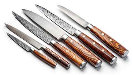 High-resolution images showcase a professional knife set, each knife individually isolated.