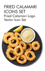 Fried calamari logo vector icon set 