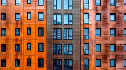 Obraz premium Orange Modern Building Facade, Windows - Geometric patterns