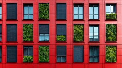 Fototapeta premium Red Building Facade with Green Walls - Sustainable design