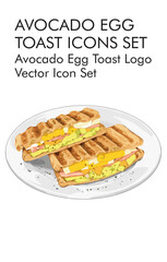 Avocado egg toast logo vector icon set 