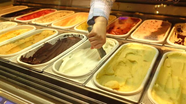 chocolate, vanila and orange favor of ice cream display for sale 