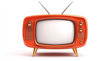 Playful vector illustration of a retro television with antennas set against a transparent background with the TV screen completely white