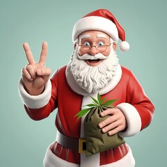 Christmas Santa Holding Marijuana Plant